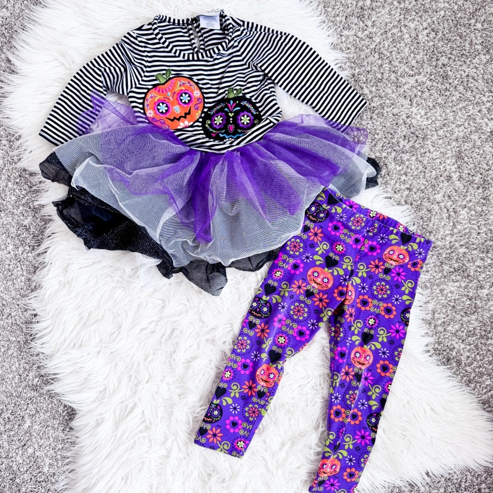 Emily Rose Sugar Skull Pumpkin Halloween Matching Set 2T